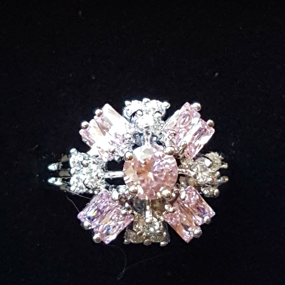 Pink Topaz Ring, CZ Ring, Princess Ring